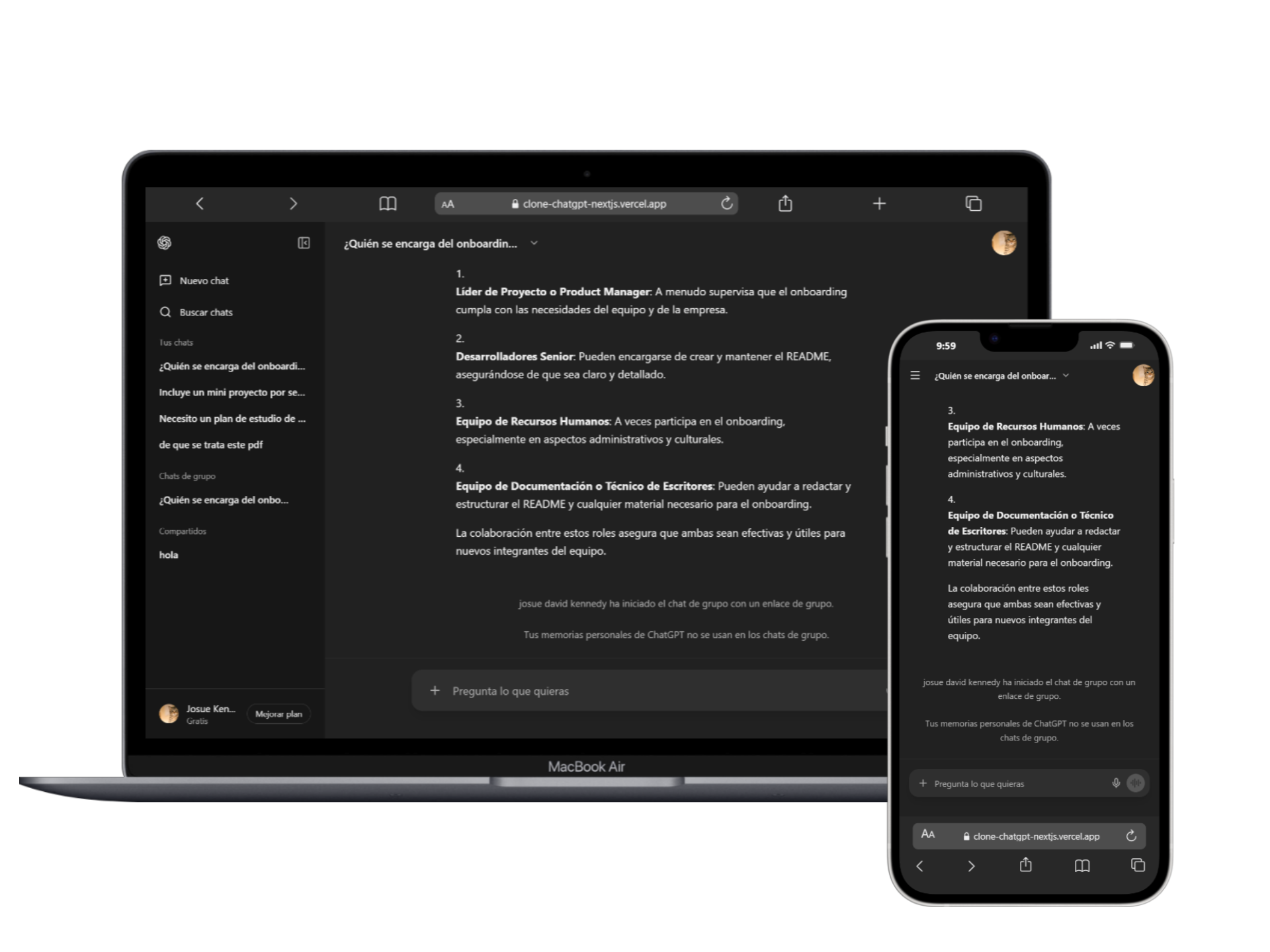 Vista previa del proyecto ChatGPT Clone - Fullstack