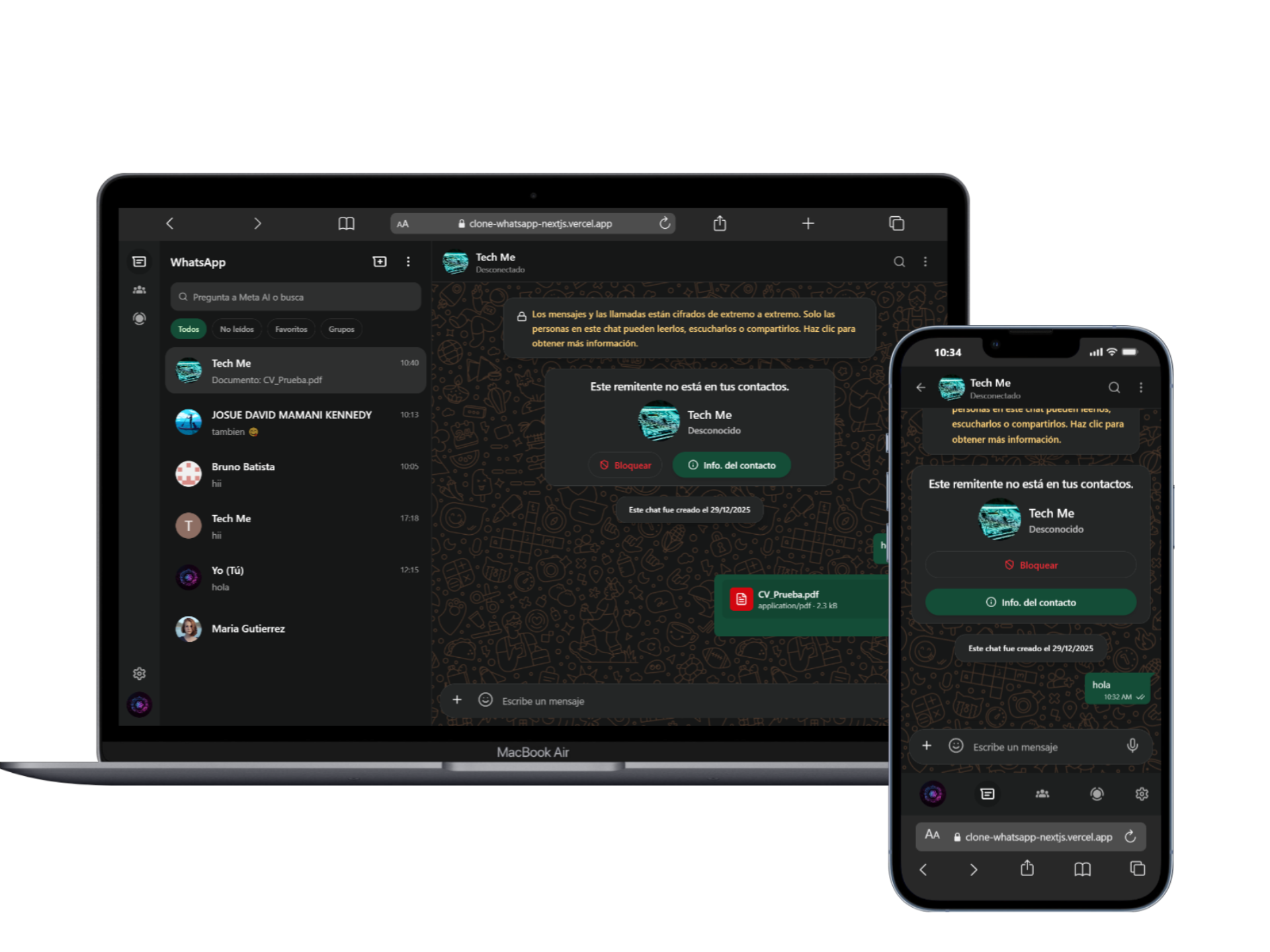 Vista previa del proyecto WhatsApp Clone - Fullstack